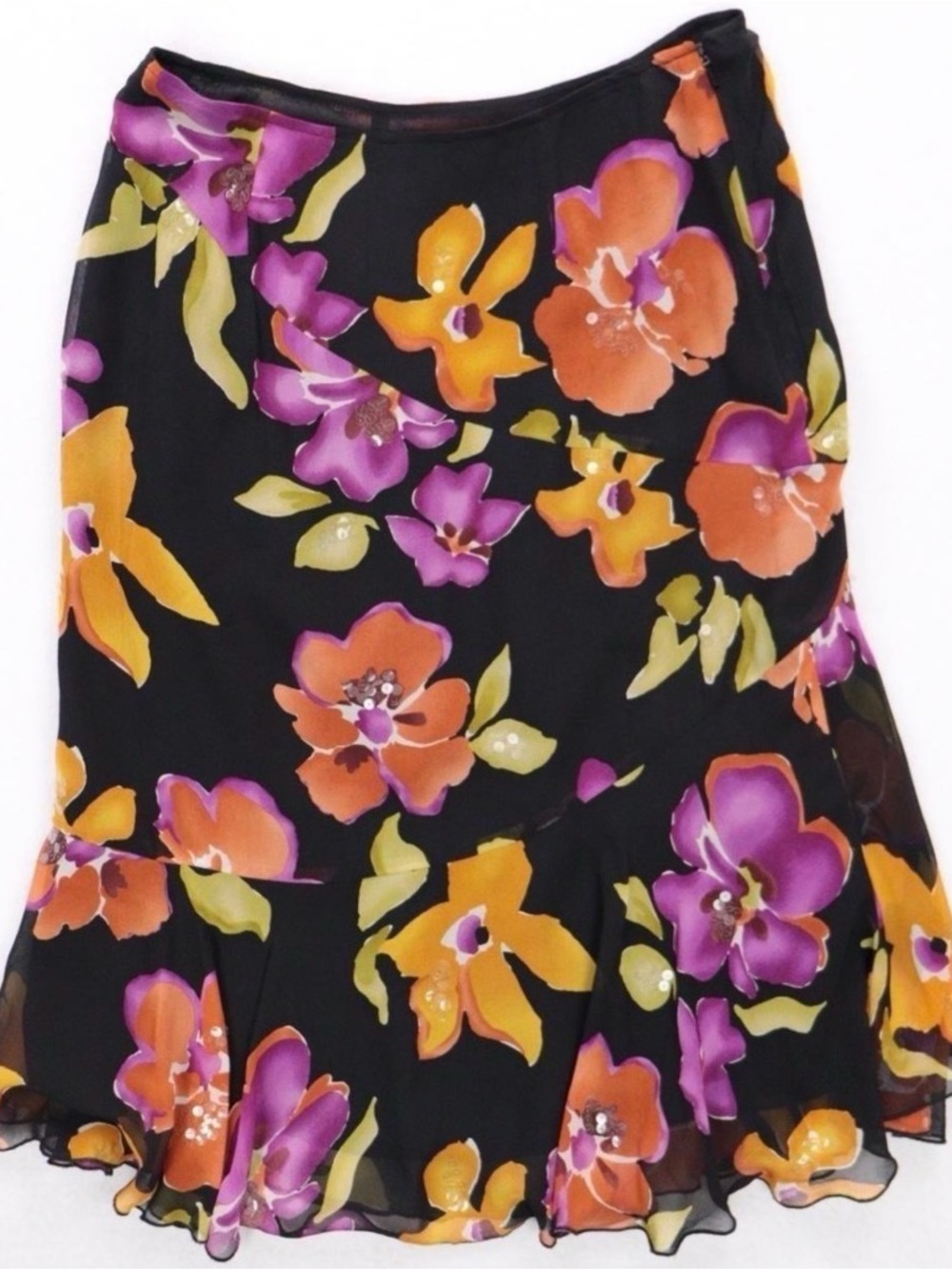 Jones New York Vintage Silk A-Line Skirt w/ sequin detail